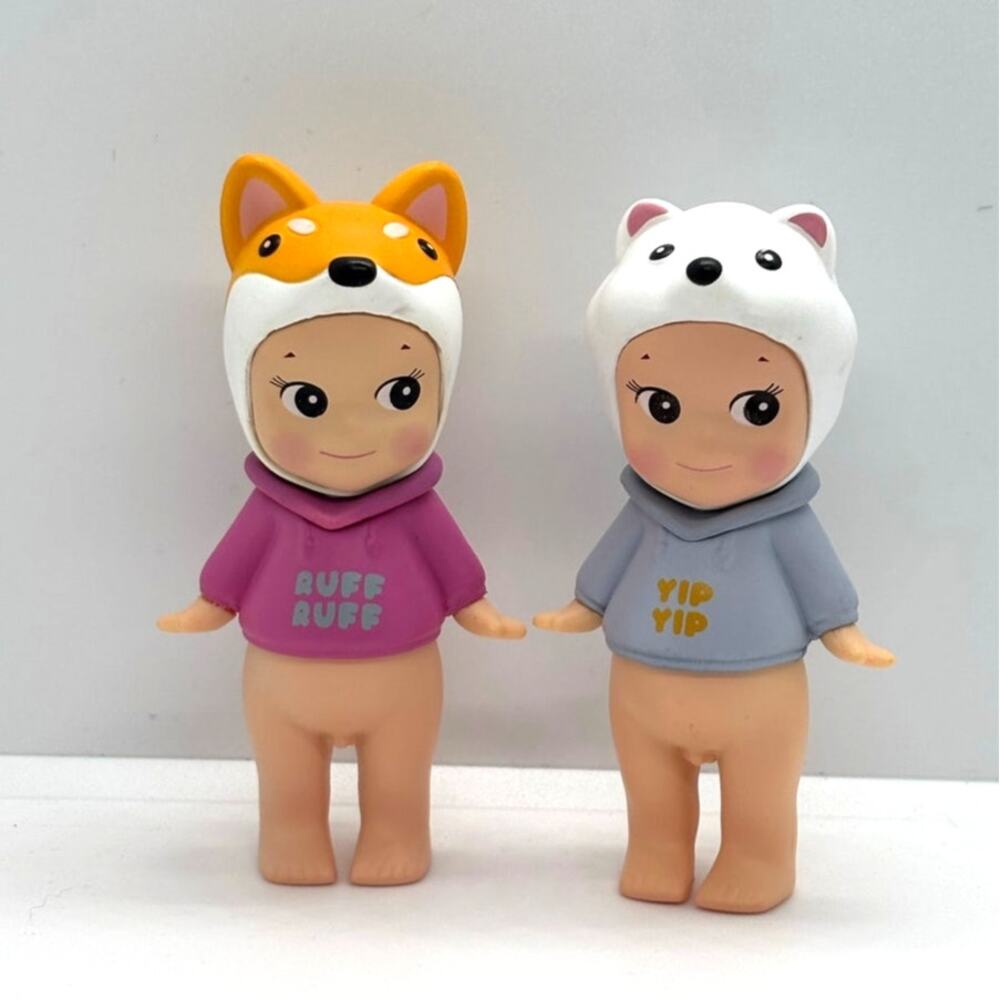 New Unbranded Kewpie/Angel Mini Figures as Pomeranian & Shiba Inu Dogs, Open Box